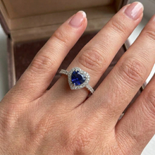 Halo Blue Sapphire Heart Ring & Pave Set Natural Earth Mined Diamonds 2.50 Carats