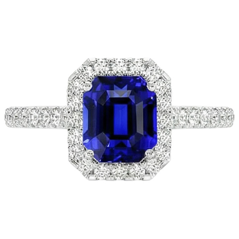 Halo Blue Sapphire Natural Earth Mined Diamond Ring With Accents 10.25 Carats