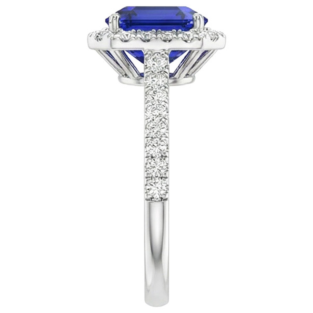 Halo Blue Sapphire Natural Earth Mined Diamond Ring With Accents 10.25 Carats