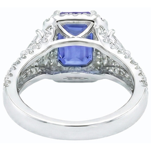Halo Blue Sapphire Ring 3 Stone Style Emerald & Natural Earth Mined Diamonds 3.50 Carats