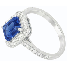 Halo Blue Sapphire Ring Baguette & Round Natural Earth Mined Diamond Jewellery 3 Carats