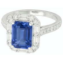 Halo Blue Sapphire Ring Baguette & Round Natural Earth Mined Diamond Jewellery 3 Carats