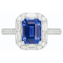 Halo Blue Sapphire Ring Baguette & Round Natural Earth Mined Diamond Jewellery 3 Carats
