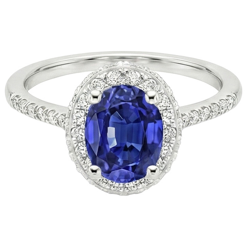 natural round sapphire 3.75ct ring close up detail
