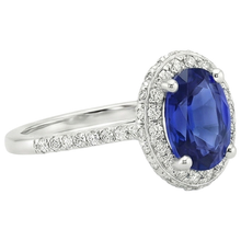 natural round sapphire 3.75ct ring on white background