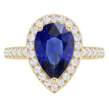 Halo Blue Sapphire Stone Ring & Round Natural Earth Mined Diamonds 4.50 Carats
