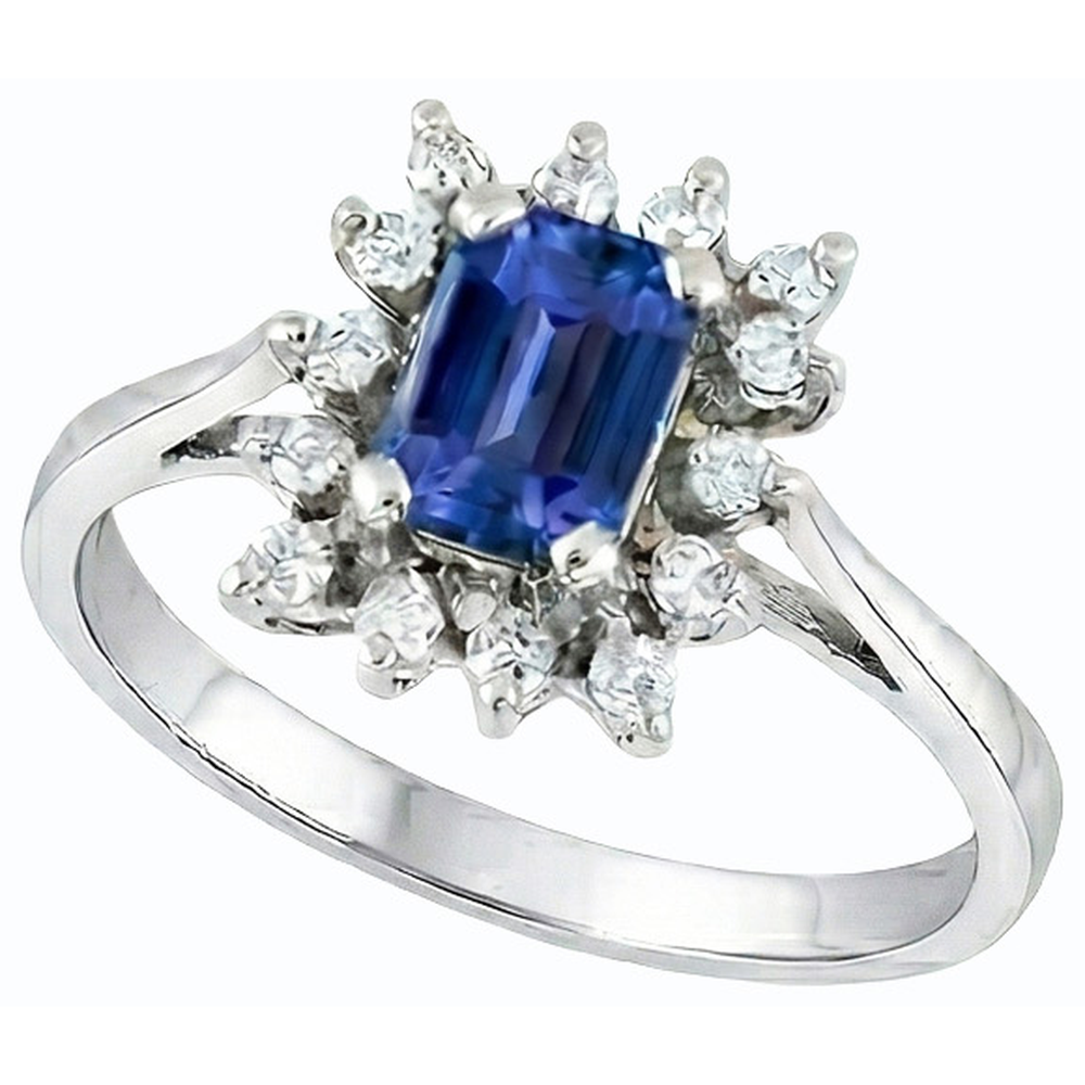 Halo Blue Sapphire Wedding Ring Emerald 2.50 Carats Flower Style