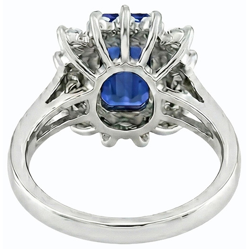 Halo Blue Sapphire Wedding Ring Emerald 2.50 Carats Flower Style