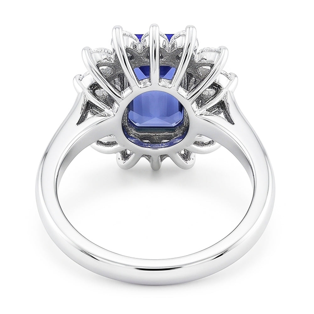 Halo Blue Sapphire Wedding Ring Emerald 2.50 Carats Flower Style
