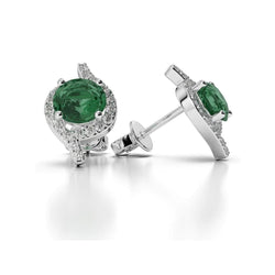 Halo Brilliant Cut 4.50 Carats Green Emerald And Diamond Lady Stud Earrings