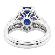 Halo Cathedral Setting Wedding Ring Set Blue Sapphire & Natural Earth Mined Diamonds