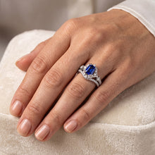 Halo Cathedral Setting Wedding Ring Set Blue Sapphire & Natural Earth Mined Diamonds