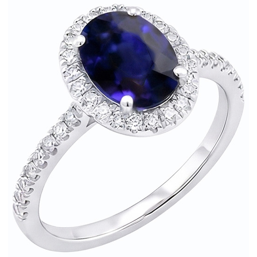 Halo Ceylon Sapphire Oval Natural Earth Mined Diamond Anniversary Ring 3.50 Carats