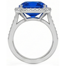 Halo Ceylon Sapphire Radiant Shaped Ring 5 Carats Baguette Natural Earth Mined Diamonds