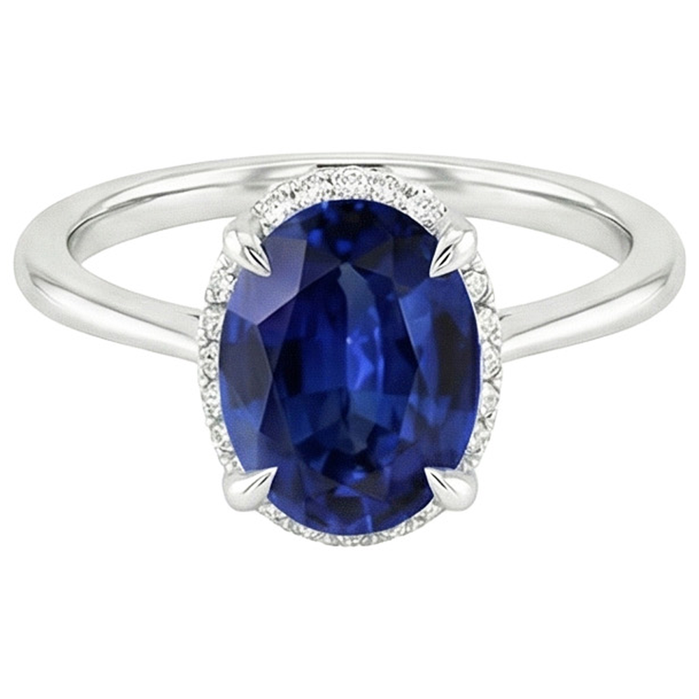 natural round sapphire 3.50ct ring top view