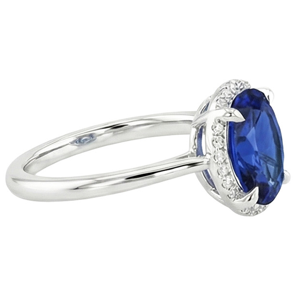 natural round sapphire 3.50ct ring profile view