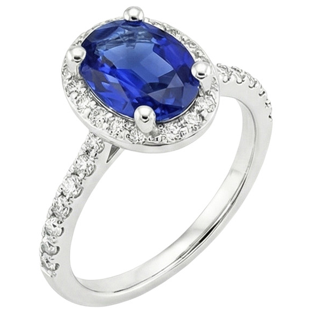 natural round sapphire 3.25ct ring close up detail