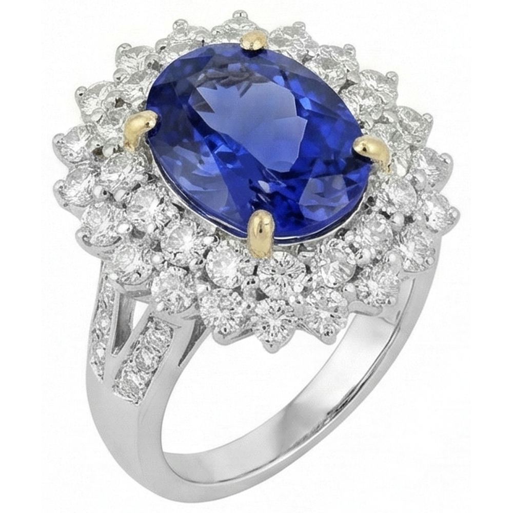 natural round tanzanite 14.00ct ring close up detail