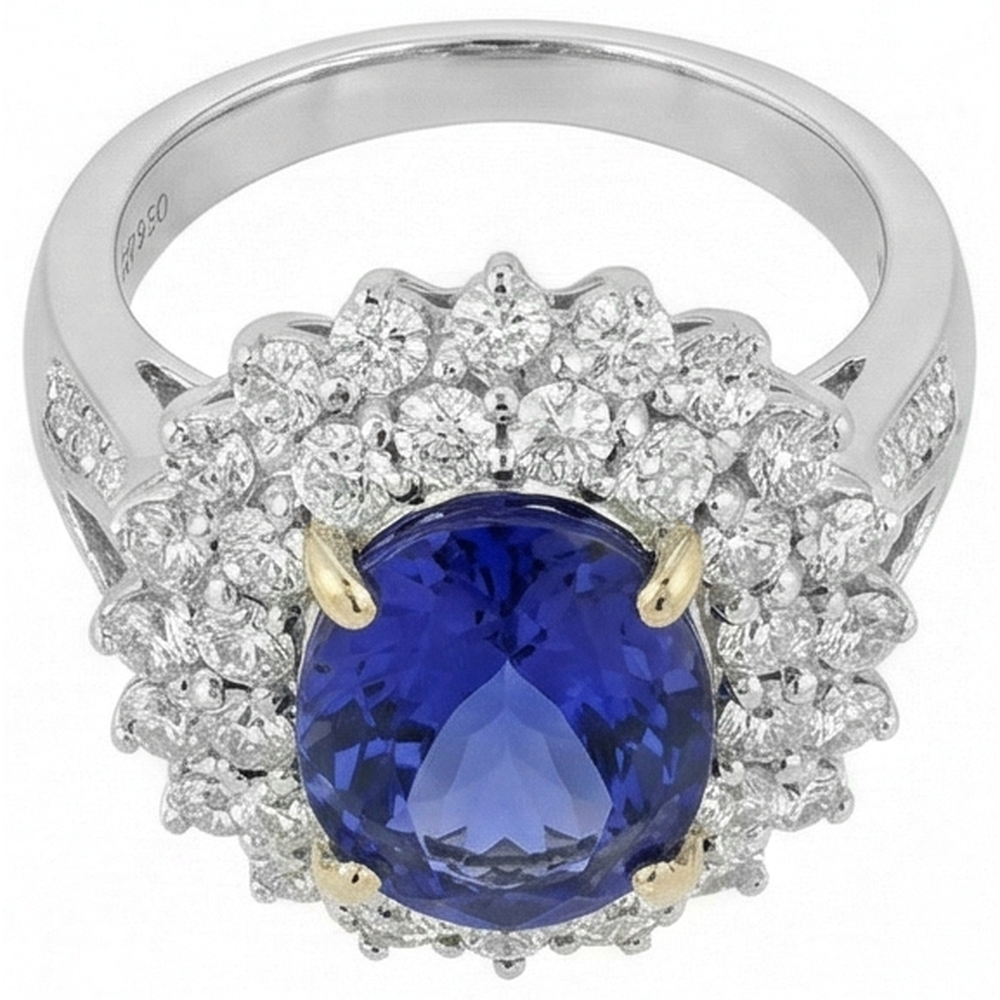 natural round tanzanite 14.00ct ring top view