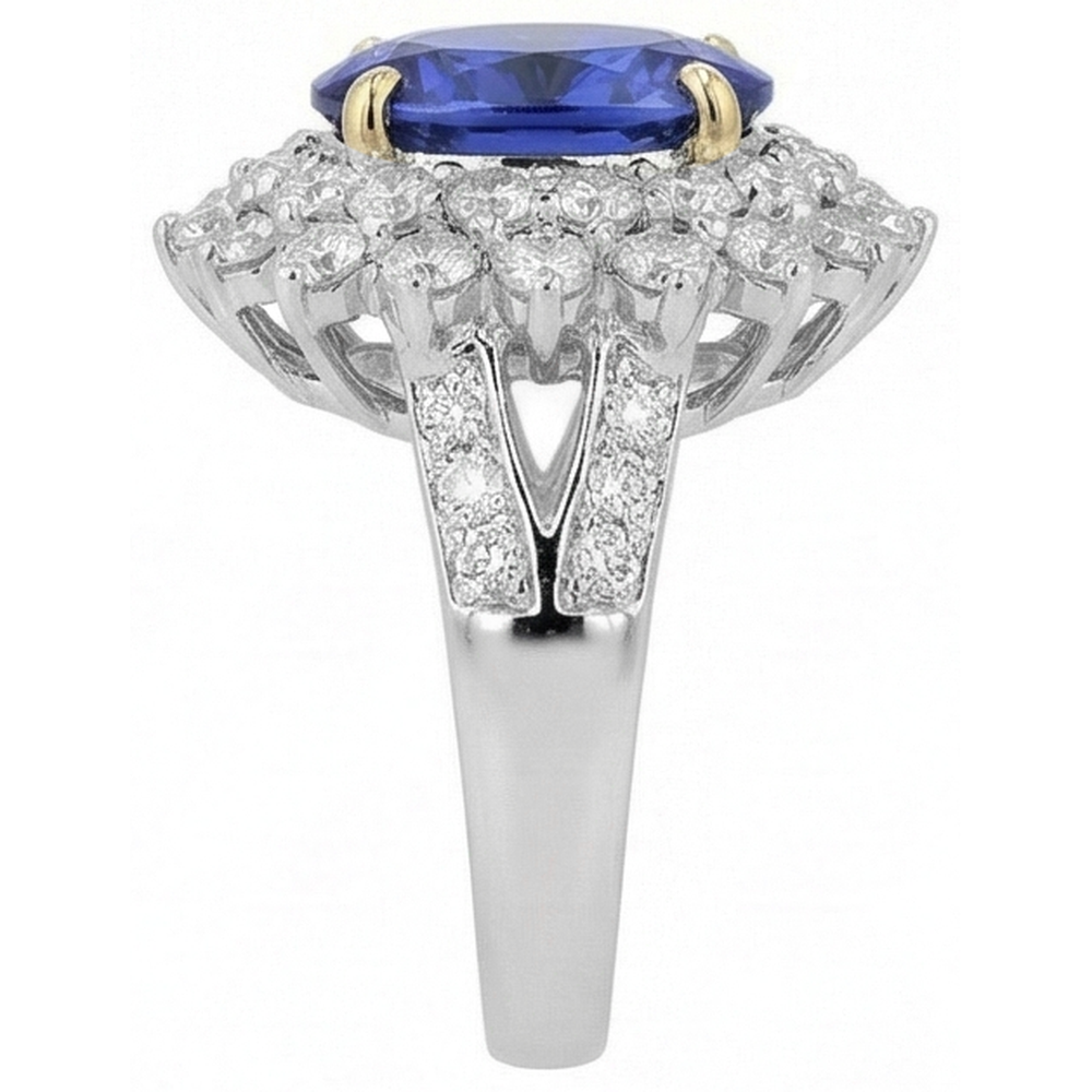 natural round tanzanite 14.00ct ring on white background