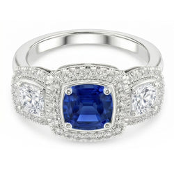 Halo Cushion Blue Sapphire Ring 3 Carats Women's Natural Earth Mined Diamond Jewellery