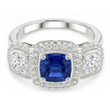 Halo Cushion Blue Sapphire Ring 3 Carats Women's Natural Earth Mined Diamond Jewellery