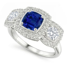 Halo Cushion Blue Sapphire Ring 3 Carats Women's Natural Earth Mined Diamond Jewellery