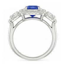 Halo Cushion Blue Sapphire Ring 3 Carats Women's Natural Earth Mined Diamond Jewellery