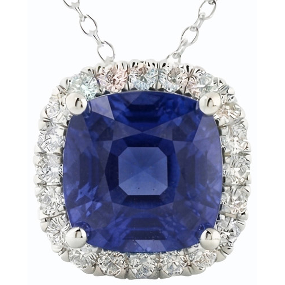 Royal Blue Sapphire Precious Stone Pendant 7-ct 14 Karat White Gold – side view