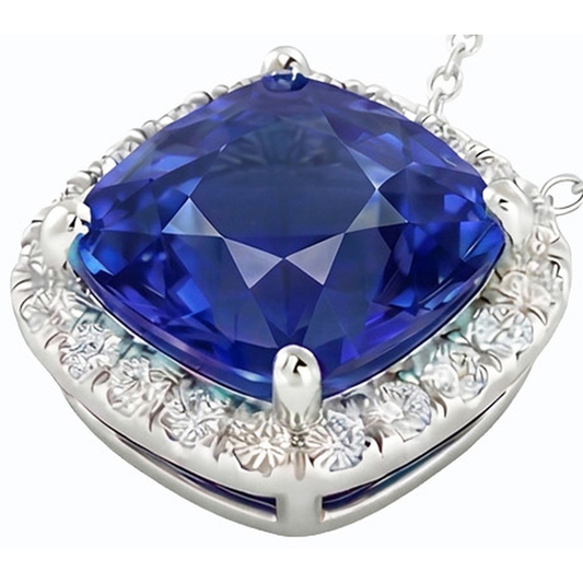 Halo Cushion Blue Sapphire & IGI CERTIFIED Diamond Pendant Jewelry 10.75 Carats