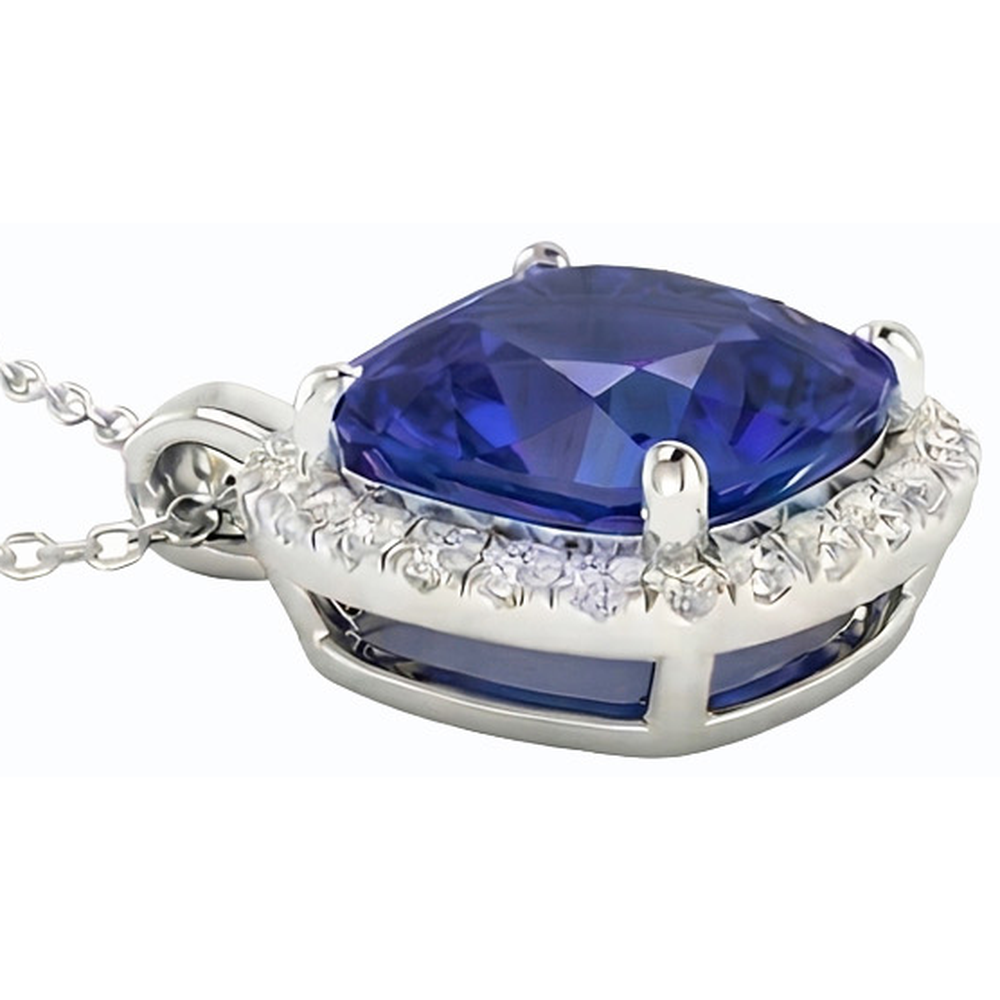 Cushion Royal Blue Sapphire ring in 14 Karat White Gold – angle view