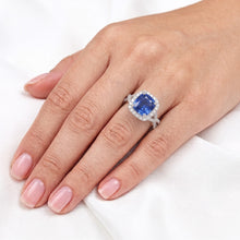 Halo Cushion Ceylon Sapphire Ring 4 Carats Infinity Style Natural Earth Mined Diamonds