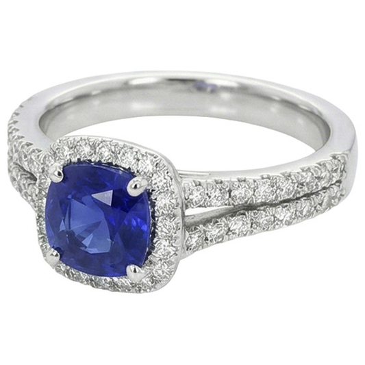 natural round sapphire 3.20ct ring front view