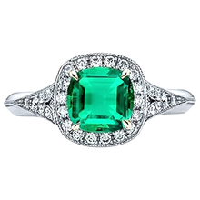 Gemstone Ring 14K Two Tone Gold with Emerald – front view