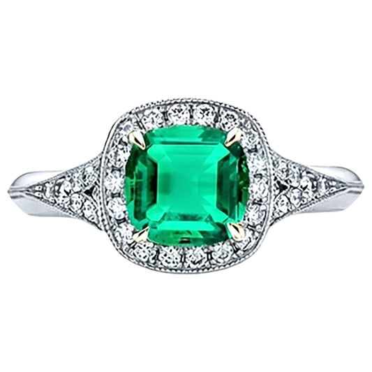 Gemstone Ring 14K Two Tone Gold with Emerald – front view