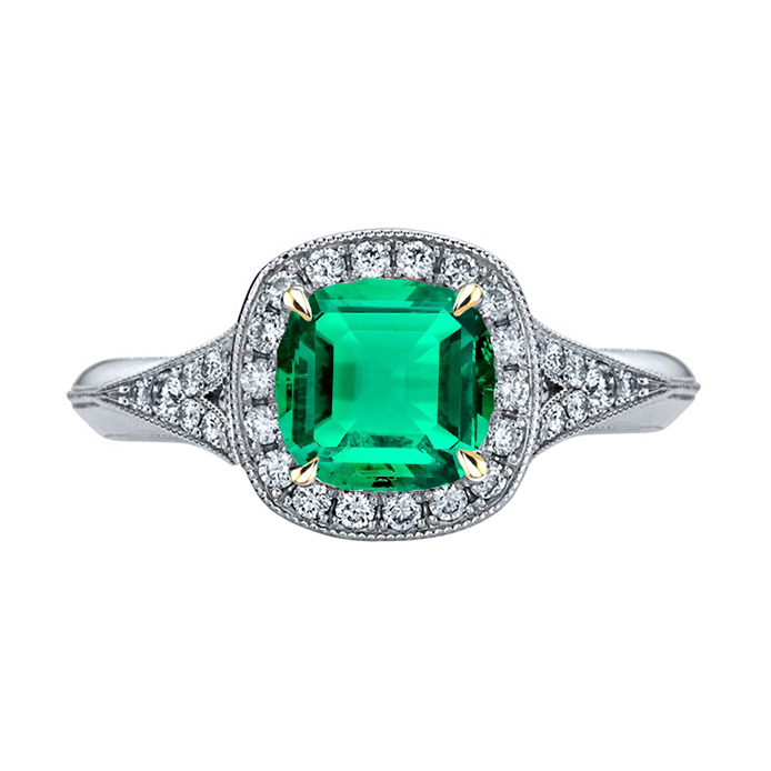 Gemstone Ring 14K Two Tone Gold with Emerald – main view