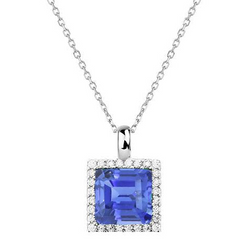 Real Cornflower Blue Sapphire Precious Stone Pendant – 14K White