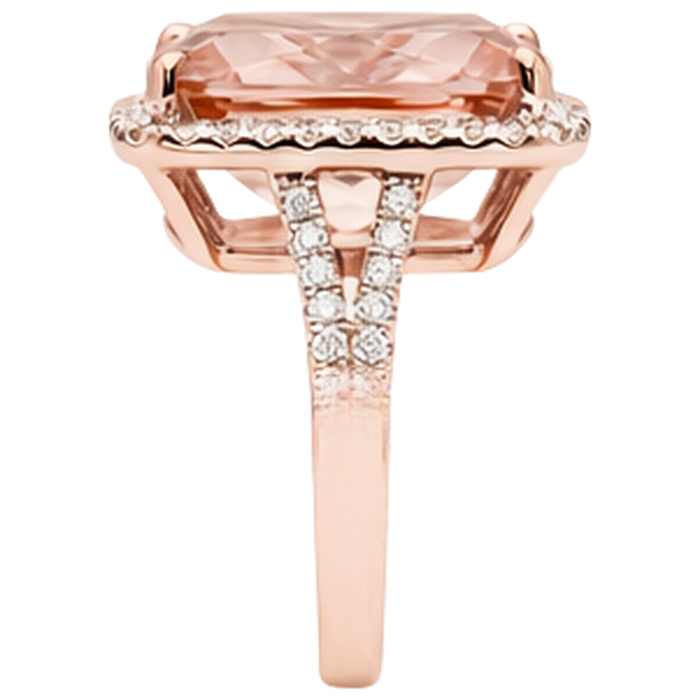 natural round morganite 13.90ct ring with diamond accents