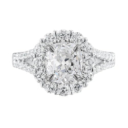 Halo Cushion Natural Earth Mined Diamond Old Cut Ring Prong Set 4.75 Carats Split Shank