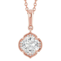 Halo Cushion Old Cut Natural Earth Mined Diamond Pendant Slide 4 Carats Rose Gold Milgrain