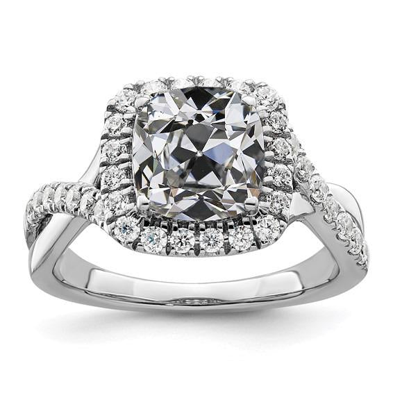 Halo Cushion Old Cut Genuine Diamond Ring Twisted Shank Gold 6.75 Carats