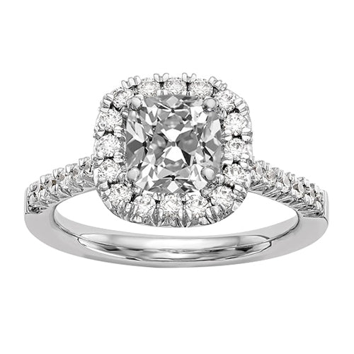 Halo Cushion Old Cut Real Diamond Engagement Ring With Accents 5.25 Carats