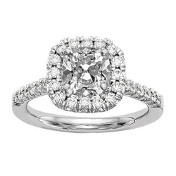 Halo Cushion Old Cut Real Diamond Engagement Ring With Accents 5.25 Carats