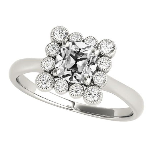 Halo Cushion Old Cut Real Diamond Ring Bezel Prong Set 5.50 Carats