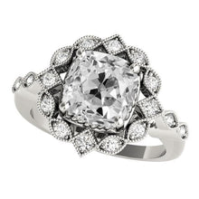 Halo Cushion Old Cut Real Diamond Ring Flower Style 8.50 Carats Milgrain