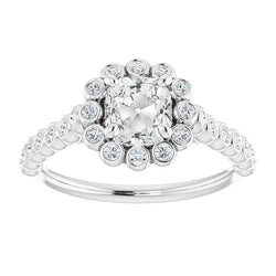 Halo Cushion Old Cut Real Diamond Ring With Accents Bezel Set 6.50 Carats