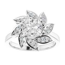 Halo Cushion Old Mine Cut Natural Diamond Ring Flower Style 7.50 Carats