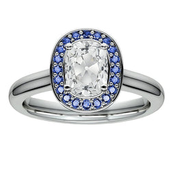 Halo Cushion Old Mine Cut Real Diamond Blue Sapphire Ring 5.50 Carats