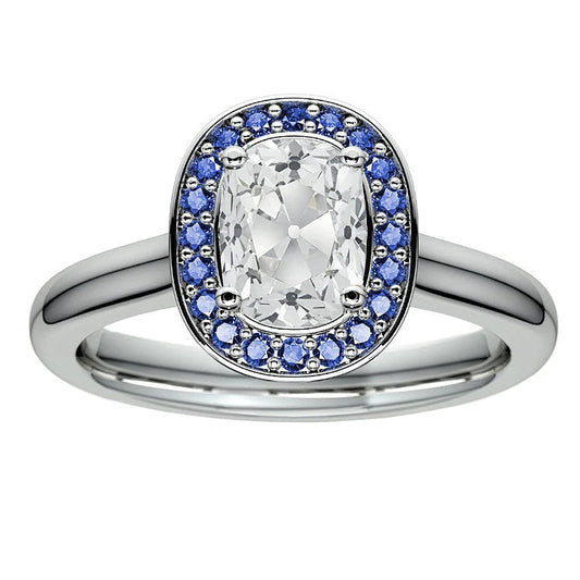 Halo Cushion Old Mine Cut Real Diamond Blue Sapphire Ring 5.50 Carats