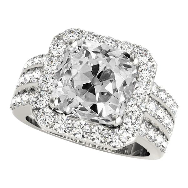 Halo Cushion Old Mine Cut Real Diamond Ring Triple-Row Accents 11.50 Carats